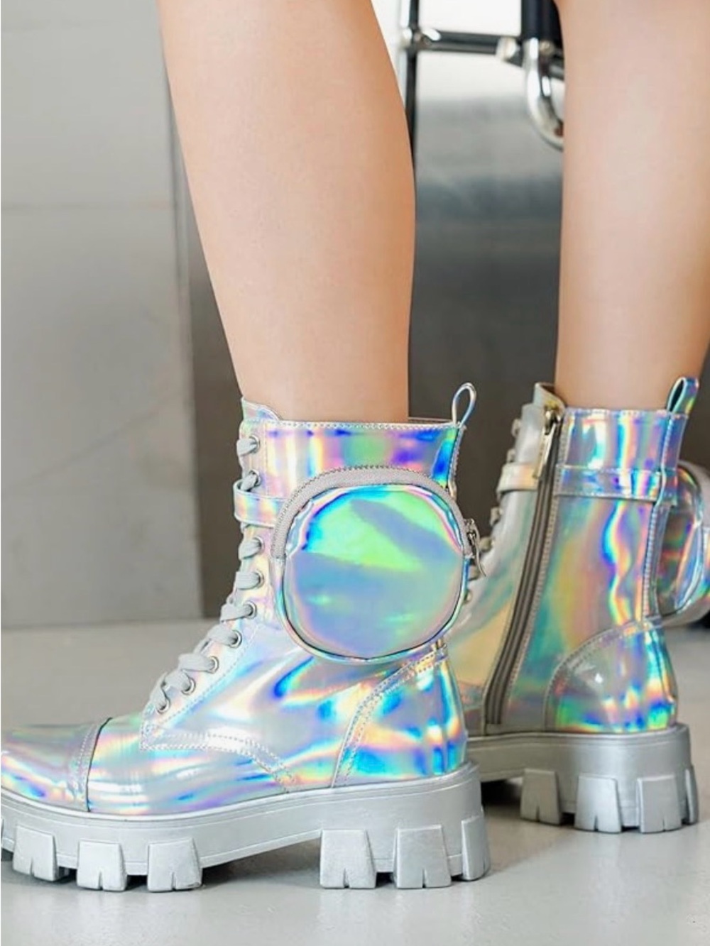 Cape Robbin Platform Boots SZ 9 NIB Lug Sole Boots for Women Holographic - Picture 2 of 7